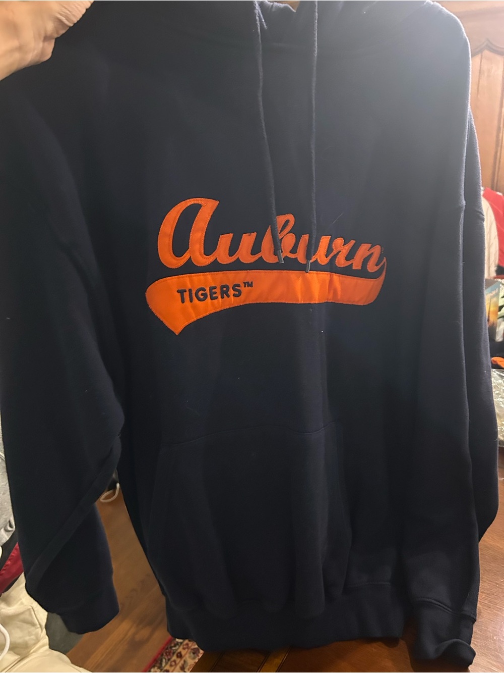 Tory Sport Navy Hoodie with Orange Auburn Script